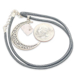 Silver Plate Rose Quartz & Black Leather Moon Necklace - Walter Bauman Jewelers