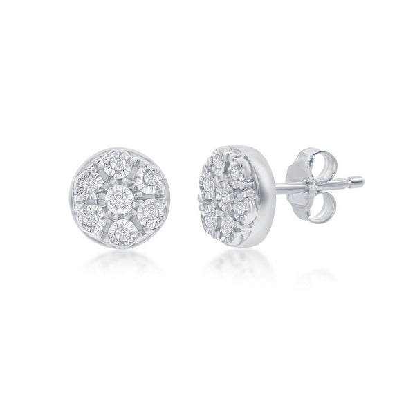 SS 0.02ctw 5mm Round Diamond Cluster Earrings - Walter Bauman Jewelers