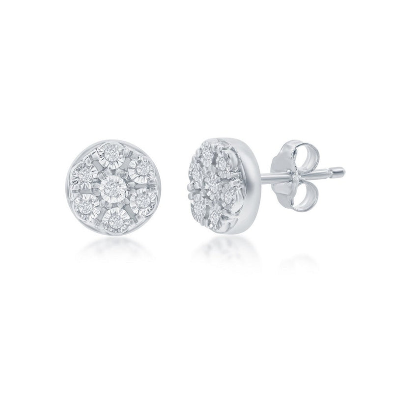 SS 0.02ctw 5mm Round Diamond Cluster Earrings - Walter Bauman Jewelers