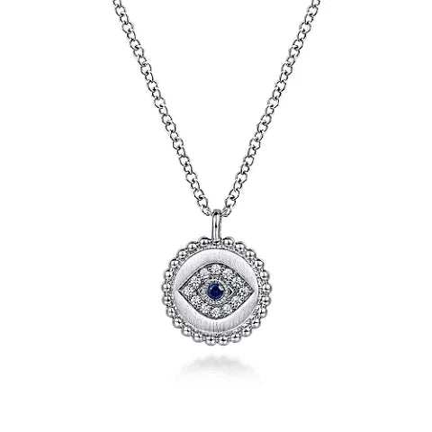 SS 0.04ctw Diamond and 0.02ctw Sapphire Eye Disc Pendant - Walter Bauman Jewelers