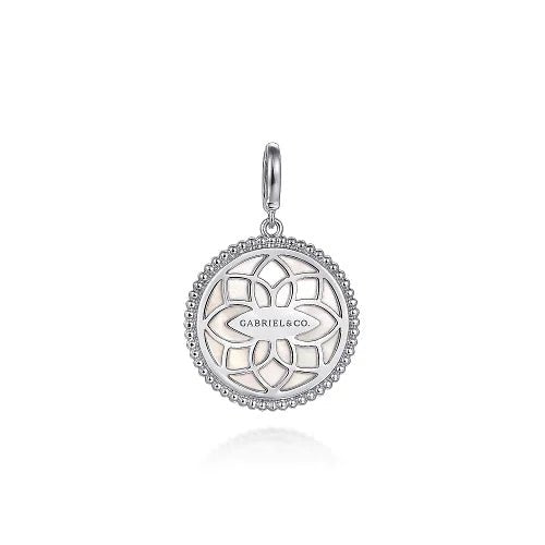 SS 0.08ct Mother of Pearl and Sapphire Medallion Pendant - Walter Bauman Jewelers