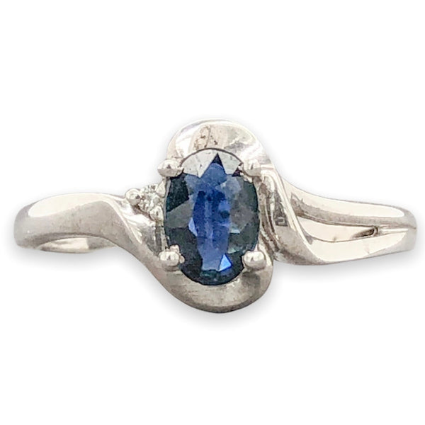 SS 0.37ct Sapphire & 0.005ct Diamond Oval Crossover Ring - Walter Bauman Jewelers