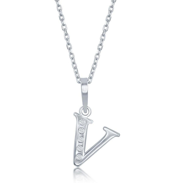 SS .03cttw Diamond Initial 'V' Pendant - Walter Bauman Jewelers