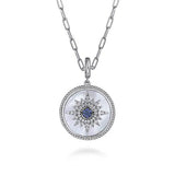 SS 0.47ctw Mother of Pearl and Sapphire Medallion Pendant - Walter Bauman Jewelers
