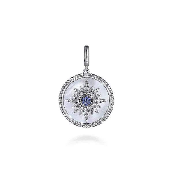 SS 0.47ctw Mother of Pearl and Sapphire Medallion Pendant - Walter Bauman Jewelers