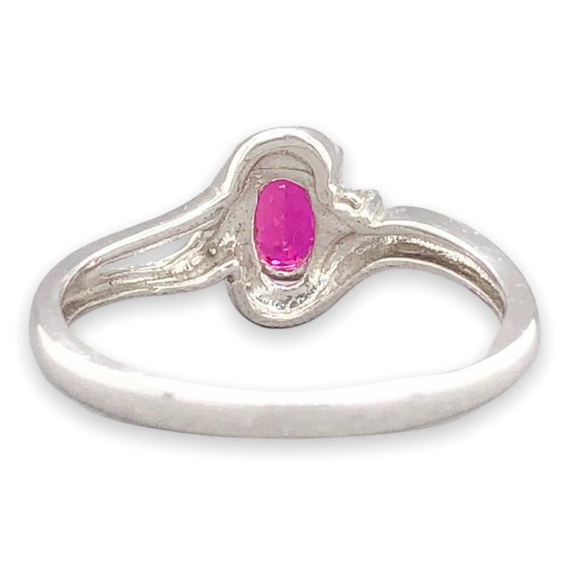 SS 0.50ct Ruby & 0.005ct Diamond Oval Crossover Ring - Walter Bauman Jewelers