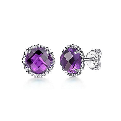 SS 10mm Round Faceted Amethyst Earrings - Walter Bauman Jewelers