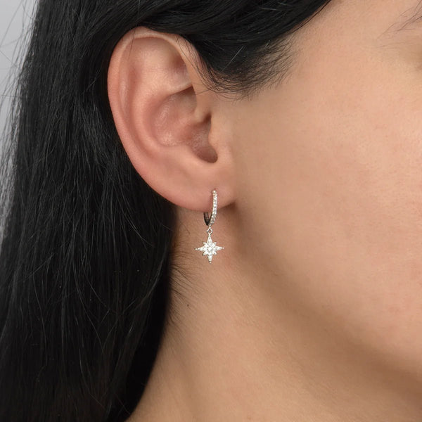 SS 11mm Dangle Star CZ Hoop Earrings - Walter Bauman Jewelers