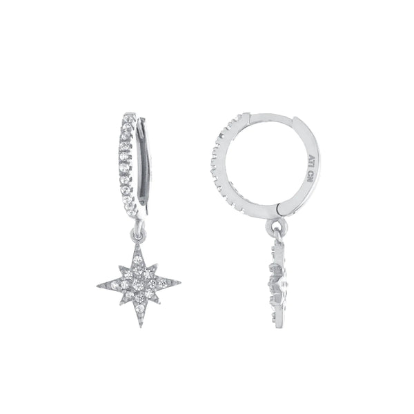 SS 11mm Dangle Star CZ Hoop Earrings - Walter Bauman Jewelers