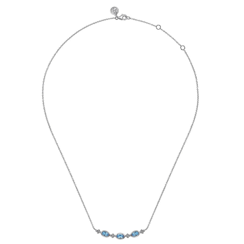SS 17.5" Bar Necklace With Swiss Blue Topaz - Walter Bauman Jewelers