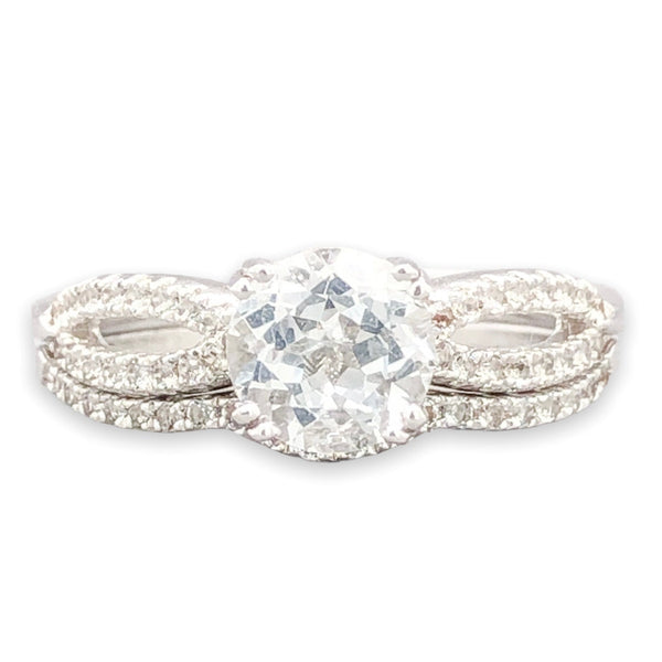 SS 1.8 CT White Topaz Engagement Ring & Wedding Band Set - Walter Bauman Jewelers