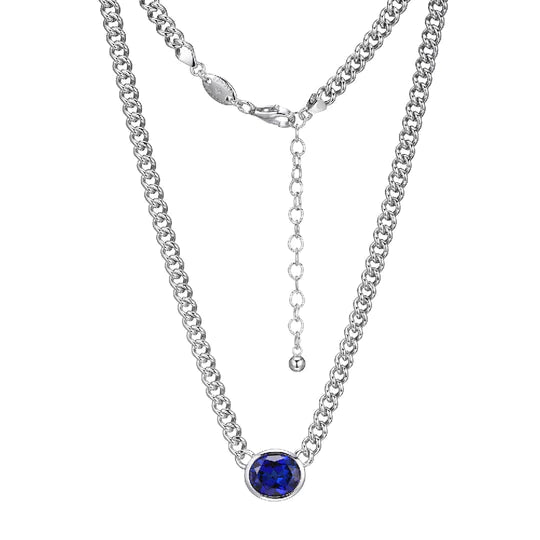 SS 19" Blue Oval CZ Curb Link Necklace - Walter Bauman Jewelers