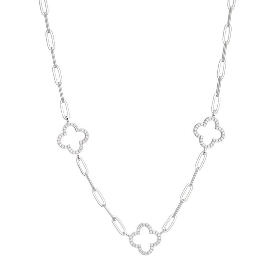SS 19" CZ Clover Necklace - Walter Bauman Jewelers