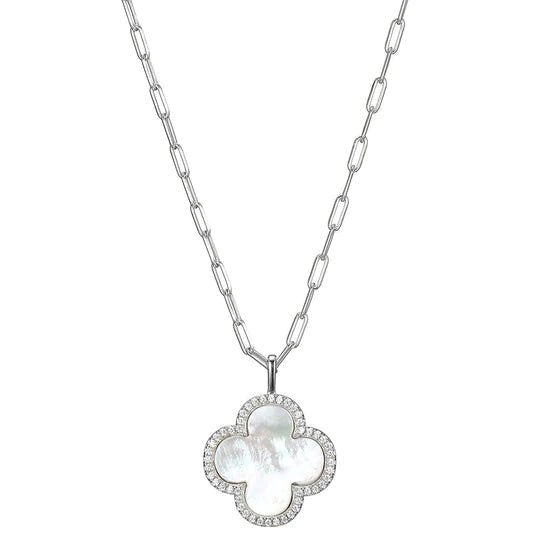 SS 19" CZ MOP Clover Necklace - Walter Bauman Jewelers