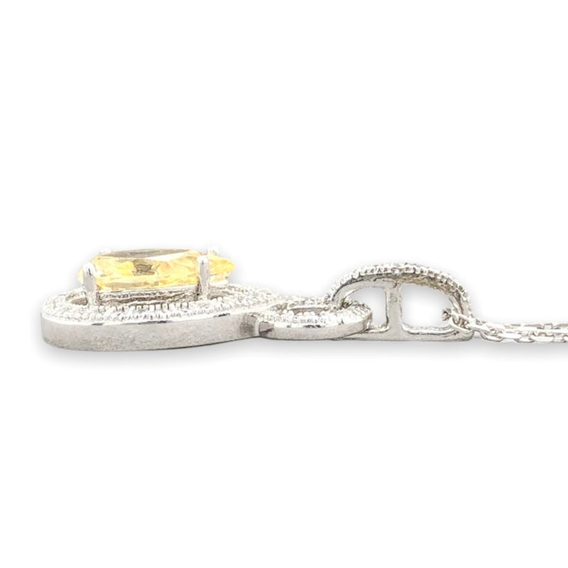 SS 1.99ct Yellow CZ & 0.48cttw White CZ Pear Halo Pendant - Walter Bauman Jewelers