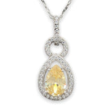 SS 1.99ct Yellow CZ & 0.48cttw White CZ Pear Halo Pendant - Walter Bauman Jewelers