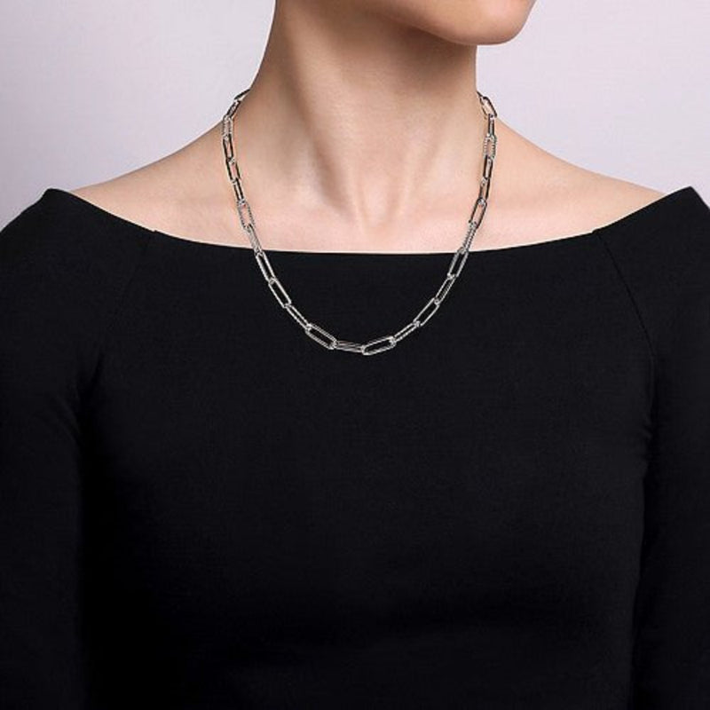 SS 20" Beaded Open Oval Link Necklace - Walter Bauman Jewelers