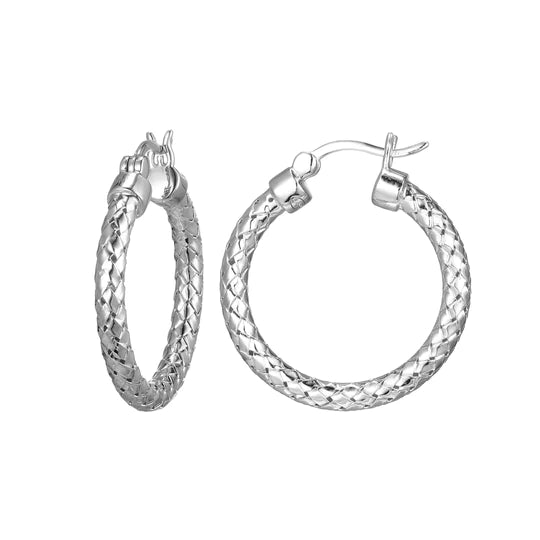 SS 25MM/3MM Mesh Hoop Earring - Walter Bauman Jewelers