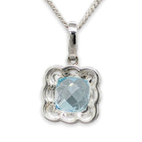 SS 2.64ct Blue Topaz & 0.44cttw White Topaz Square Halo Pendant - Walter Bauman Jewelers