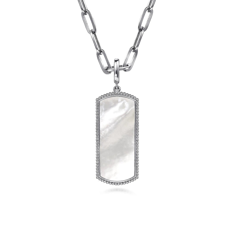 SS 35mm Dog Tag With Mother Of Pearl - Walter Bauman Jewelers