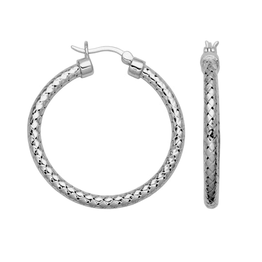 SS 35MM/3MM Mesh Hoop Earring - Walter Bauman Jewelers