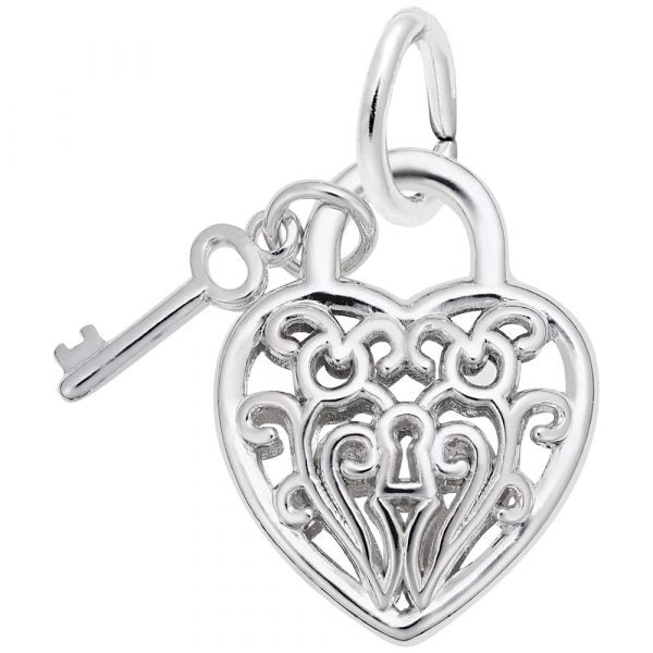 SS 3D Heart and Key Charm - Walter Bauman Jewelers