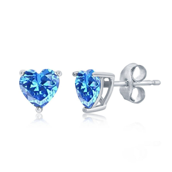 SS 6mm Blue CZ Heart Stud Earrings - Walter Bauman Jewelers