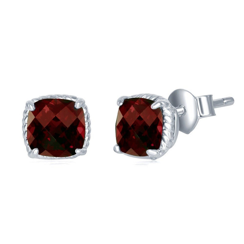 SS 6mm Garnet Cushion Cut Stud Earrings - Walter Bauman Jewelers