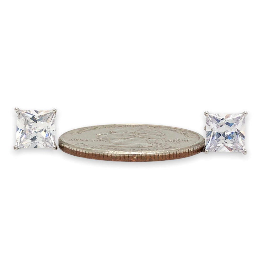 Sterling Silver 6mm Square Cubic Zirconia Stud Earrings  display picture 1