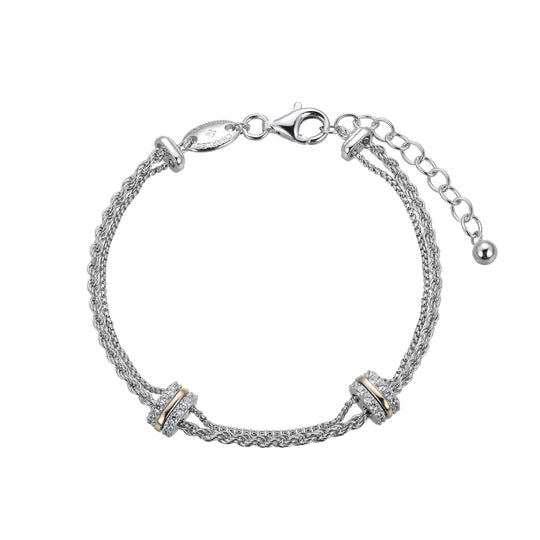 SS 8.25" Rope and Box Chain Bracelet with CZ Rondel - Walter Bauman Jewelers