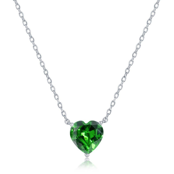 SS 8MM Green CZ Heart Necklace - Walter Bauman Jewelers