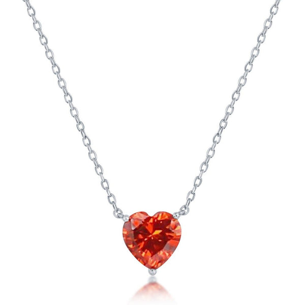 SS 8MM Orange CZ Heart Necklace - Walter Bauman Jewelers