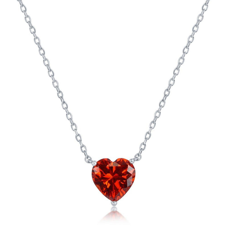 SS 8MM Red CZ Heart Necklace - Walter Bauman Jewelers
