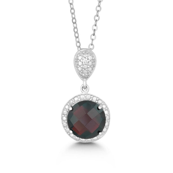 SS 9mm Round Garnet Pendant with One Diamond - Walter Bauman Jewelers