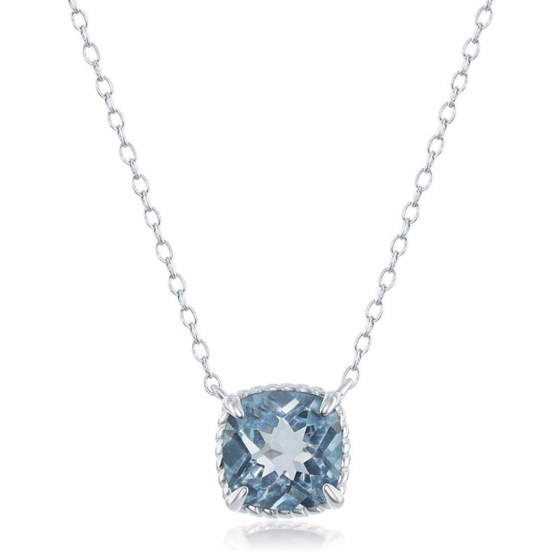 SS 9mm Square Blue Topaz Pendant - Walter Bauman Jewelers