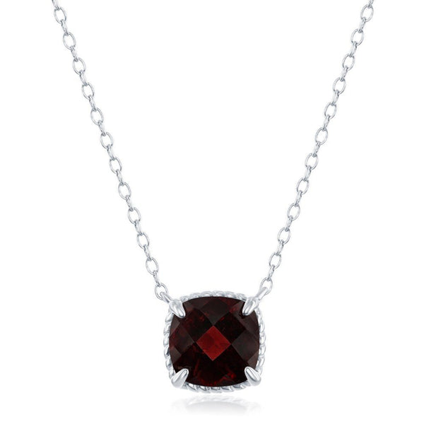 SS 9mm Square Garnet Pendant - Walter Bauman Jewelers