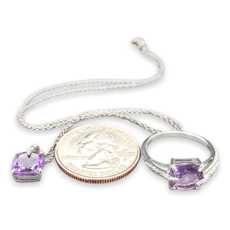 SS Amethyst & Diamond Pendant & Ring Set - Walter Bauman Jewelers