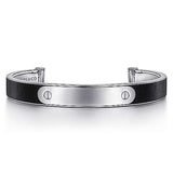 SS and Leather Open ID Bracelet - Walter Bauman Jewelers