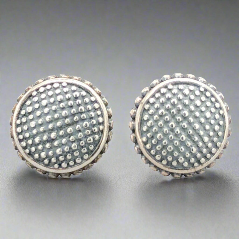 SS Antiqued Textured Disc Stud Earrings - Walter Bauman Jewelers