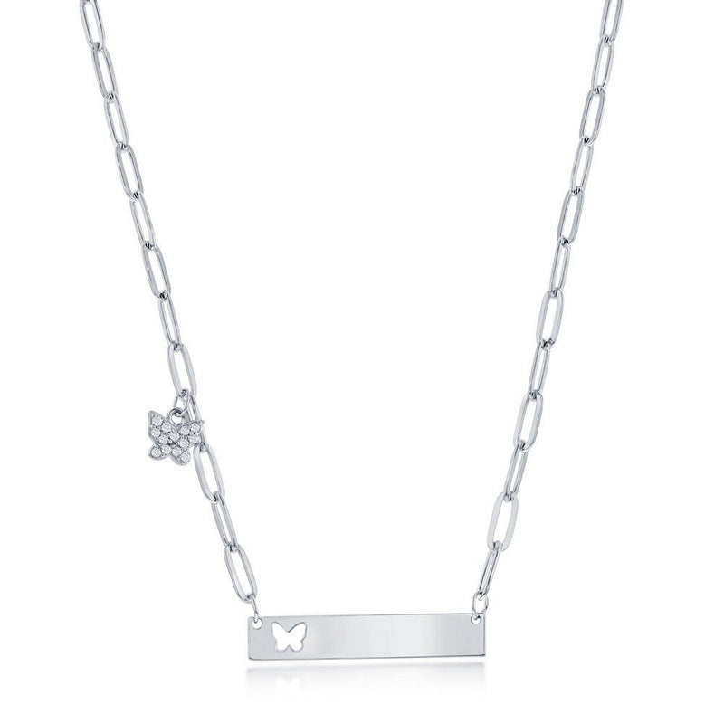 SS Bar with CZ Butterfly Paperclip Necklace - Walter Bauman Jewelers