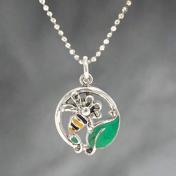 SS Believe Bee & Leaf Pendant - Walter Bauman Jewelers