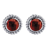 SS Bezel Set 9.6mm Beaded Round Garnet Earrings - Walter Bauman Jewelers