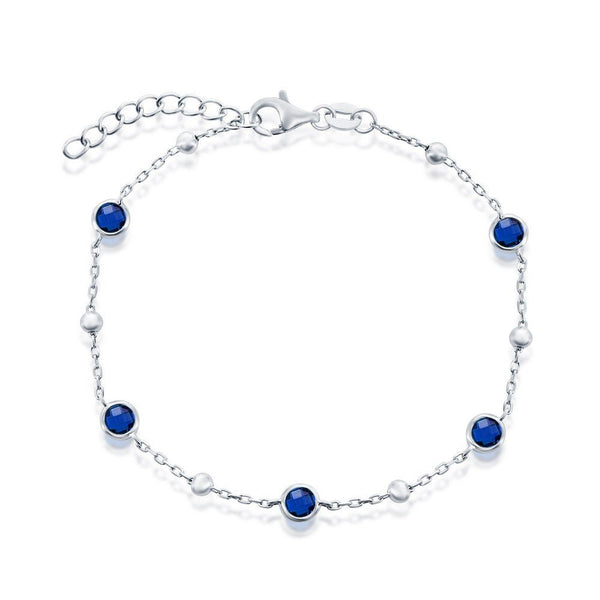 SS Bezel-Set Blue CZ & Bead Bracelet - Walter Bauman Jewelers