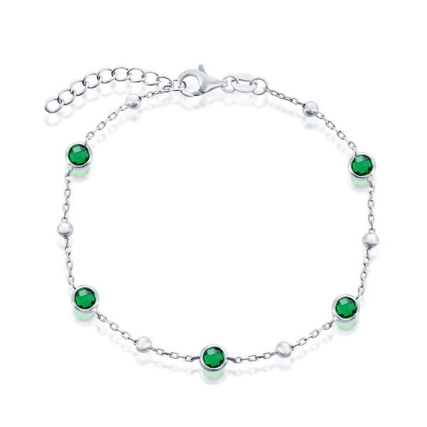 SS Bezel-Set Green CZ & Bead Bracelet - Walter Bauman Jewelers