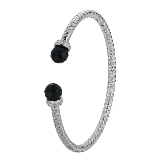SS Black Onyx CZ Open Mesh Cuff Bangle Bracelet - Walter Bauman Jewelers