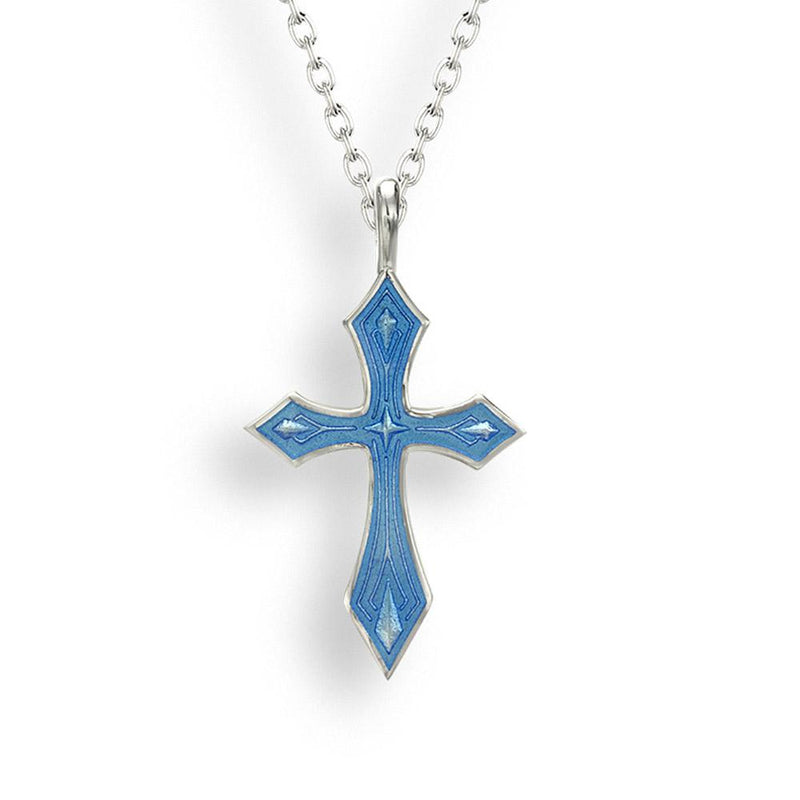 SS Blue Enamel Cross - Walter Bauman Jewelers
