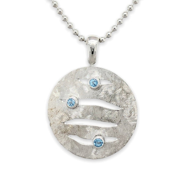 SS Blue Topaz Textured Disc Pendant - Walter Bauman Jewelers