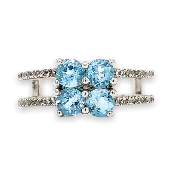 SS Blue & White Topaz Cluster Split Shank Ring - Walter Bauman Jewelers