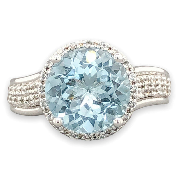 SS Blue & White Topaz Halo Ring - Walter Bauman Jewelers