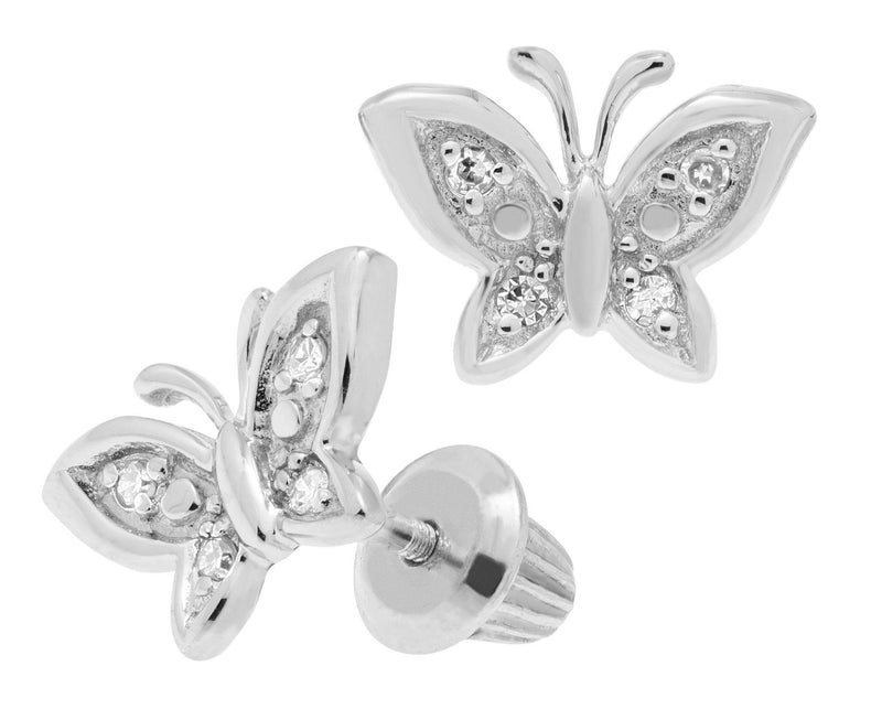SS Butterfly Baby Studs with Diamond - Walter Bauman Jewelers